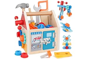 VANPLAY Montessori Zabawki dla 3, 4, 5-letniego chłopca, prezenty urodzinowe, drewniany zestaw narzędzi dla dzieci, do zabawy dla malucha 3+, budowanie łodygi dla dzieci w wieku 3-5 lat