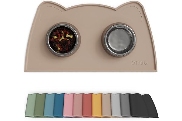 OHMO Petit Tapis Gamelle Chien et Chat, (46 * 25cm, Beige), Tapis de Plateau Gamelle de Nourriture Antidérapant pour Chat et Chien