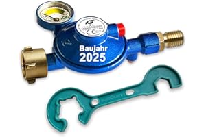 CAGO Bluecraft Caravanregler Gasregler 30mbar Fahrzeugregler für Wohnmobil Wohnwagen Marine-Regler mit Manometer Gasfüllstandsanzeige inkl. Gasregler-Schlüssel