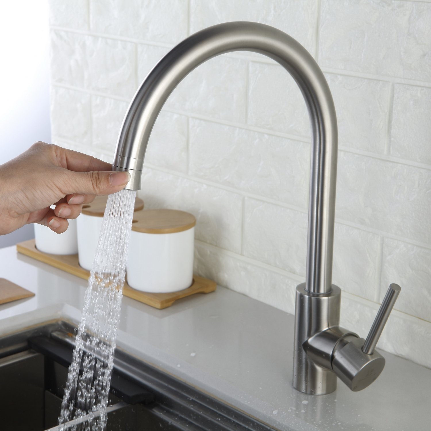 HOMELODY 2 Funciones Grifo de Cocina Caño Giratorio a 360° Cepillado