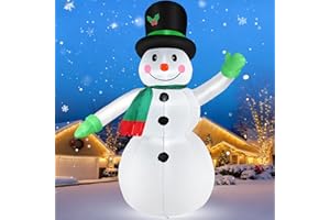 OMDEKOR 210 cm nadmuchiwany bałwan do użytku na zewnątrz z czarnym kapeluszem i światłami LED, zimowa dekoracja do ogrodu lub na patio, odporny na warunki atmosferyczne, IP44, prezent świąteczny dla dzieci