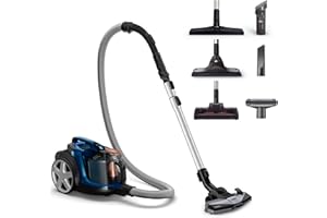 Philips PowerPro Bezworkowy Odkurzacz, Tworzywo Sztuczne, 900 W, 2 L, Blokada Antyalergiczna, Technologia PowerCyclone 8, Szczotka SuperTurbo, Kontrola Mocy, Niebieski/Czarny (FC9745/09)