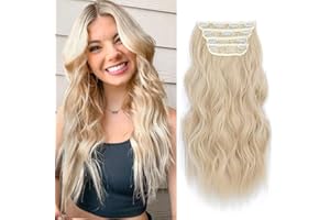 MORICHY Hair Extensions Clip in 4pcs Bleach blonde Hair Extension Long Wavy Full Head Clip in Hair Extension Synthetic Fiber Hair Pieces for Women