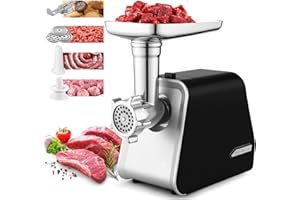 ‎COOCHEER COOCHEER Profi Fleischwolf Elektrisch mit Wurstfüller & Keksaufsatz | 2000W Wurstmaschine Hackfleischmaschine mit 3 Lochscheiben& Kibbe-Aufsatz für Hackfleisch, Mett & Spritzgebäck