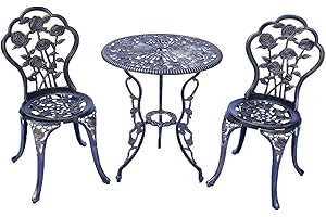 TangXiaoQi Outdoor Möbel Bistro Set mit Rose Muster 1 Tisch 2 Stühle für Garten Patio Veranda (Rose-Antik)