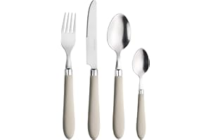 PINTINOX Prima Collection Daisy, Set da 24 Posate colorate in Acciaio Inox Nichel Free, con Manico Colore: Sabbia, con Scatola Regalo