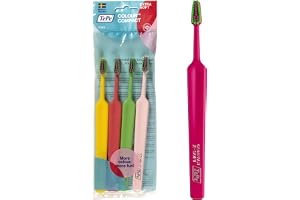 TePe Colour Compact Extra Soft Tandborste, Olika Färger, 4-pack | Extra mjuk tandborste med mindre borsthuvud för vuxna och äldre barn, Skonsam rengöring med topprundade borststrån