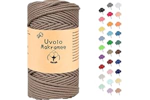 UVOLO 3mm x 200m Makramee Garn, Baumwollgarn, Macrame Kordel für Basteln, Pflanzenbügel-Milchkaffee