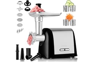 ZEEGMA Molen Chef maszynka do mielenia mięsa, moc 1900W, metalowa taca i obudowa, wydajność 1,8kg/min, 3 dyski, nakładka kebbe, szatkownica warzyw, pojemnik na akcesoria, trzy bębny tnące (Srebrny)