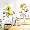 decalmile Sunflower Honeybee Wall Decals Garden Flower Wall Stickers Bedroom Living Room Sofa TV Background Wall Decor