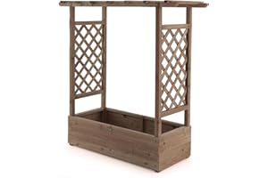 TANGZON Raised Garden Bed with Arch Trellis, Freestanding Ground Garden Planter Box, Outdoor Vertical Trough Planter Container for Vine Climbing Plant Flower Herb (Brown, 110 x 44 x 113cm)