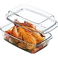 NUTRIUPS 3 Liter Rectangular Glass Casserole Dish With Glass Lid Glass Bakeware Glass Microwave Casserole Dish Lidded Oven Cookware, Clear (NUTR-FGBLB-01)