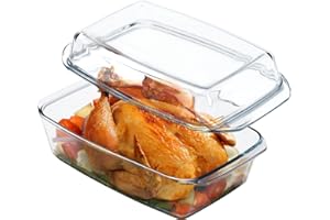 NUTRIUPS 3 Liter Rectangular Glass Casserole Dish With Glass Lid Glass Bakeware Glass Microwave Casserole Dish Lidded Oven Cookware, Clear (NUTR-FGBLB-01)