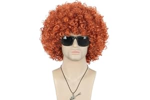 VGbeaty Perruque Afro des Années 60 70 et 80 pour Adulte Unisexe Perruque Courte Bouclée Frisée Orange Cheveux Synthétique Disco Rocker Hippies pour Carnaval Halloween Costume Déguisement Party