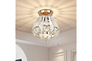 FRIDEKO HOME Nowoczesna kryształowa lampa sufitowa, złota, kryształ, metal, diament, abażur z metalu, oprawka E27, lampa wisząca do kuchni, korytarza, sypialni, salonu