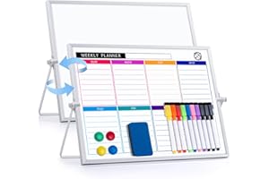 ARCOBIS Klein Whiteboard Weekly Planner Magnetic– 40 x 30 cm Wochenplaner abwischbar, tragbarer Double-Sided White board-Ständer für Zuhause, Schule, Küche, Schreibtisch inkl. 10 Stifte, 4 Magnete, 1 Schwamm