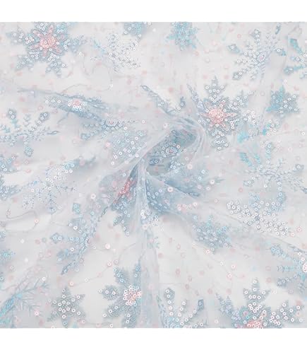 FINGERINSPIRE Tessuto In Organza Celeste Con Fiocchi Di Neve Argentati, 1,5x3,66 M, Nylon, Per Matrimoni, Decorazioni E Fai Da Te