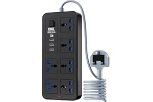 GK GUOKANG UK Power Strip outlets socket 6 AC Plug Outlets Extender switch and 3 USB & 1 type-c Charging Ports, 2500W/10A,5.9Ft Plug Heavy Duty Extension Cord for Home, Office (Black)