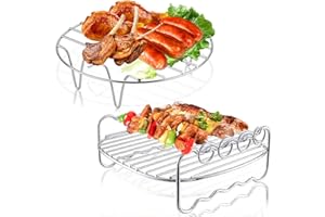 Ledeak 2-pak stojak do frytownicy powietrznej, stojak do grillowania ze stali nierdzewnej 304 z 4 patyczkami do grillowania, dwuwarstwowy stojak do frytownicy powietrznej, wielofunkcyjny stojak na druty, do grilla, pieczenia, piekarnika