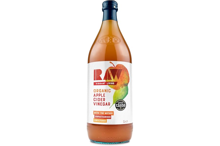 Raw Organic Apple Cider Vinegar with the Mother, 1L - Raw, Unpasteurised and Unfiltered - Gut Health, Aids Digestion - Naturally Vegan