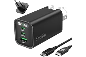SELORE&S-GLOBAL Bloc d'alimentation USB C 65 W avec câble de 1,2 m, PD3.0 USB C, chargeur pour ordinateur portable, PPS 45 W/25 W, 3 ports GaN, compatible avec MacBook Pro/Air, iPad Pro, iPhone15/14 Pro, Galaxy S23