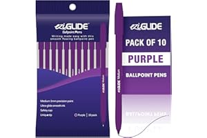 Eziglide 10-Pack Ballpoint Purple Pen Set - Medium Point 1.0mm for Effortless Writing & Comfortable Grip - Ball Point Pens Ideal for School, Exams, Home or Work Stationery Supplies