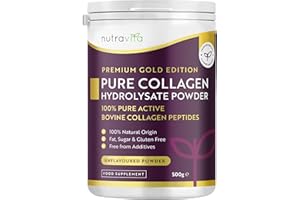 Nutravita Collagen Powder 500g - Premium Gold Standard Bovine- 50 Servings - Collagen Peptides Supplement with 8 Essential Amino Acids - Made in The UK