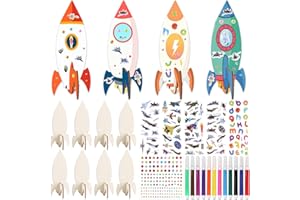 Heartsking 12 Stück Windspiel Bastelset Kinder, Raketen Kindergeburtstag Basteln Holz DIY Doppelseitig mit Malpinsel Aufkleber Strass Sticker für Mädchen Jungen ab 3 4 5 6 7 8 Jahre