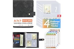 DOZNOZRI A5 Money Saving Challenge Wallet Binder 100 Envelopes Saving Challenge Tracker Sheet 5050/500/1000/10000 Envelope Challenge Binder with Numbers for Budgeting Planner & Saving Money (Black)
