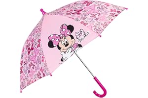 PERLETTI Parapluie Minnie Mouse Manuel Fille 3 4 5 Ans - Parapluie Enfant Solide Disney Rose Violet - Petit Parapluie Long Resistant au Vent Fillette - Overture Manuelle de Sécurite - Diamètre 66 cm