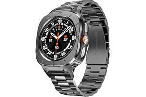 SUPLINK Metal Case with Band Compatible with Samsung Galaxy Watch 5 Pro Band 45mm/ Galaxy Watch 6/5/4 Strap 44mm/ Galaxy Watch Ultra Straps 47mm, Solid Stainless Steel Protective Strap for Men