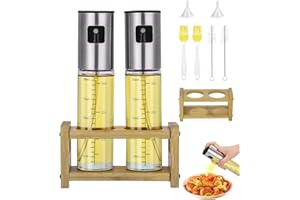 Jissta 2 pièces de vaporisateur huile,spray huile cuisine 100ML,Vaporisateur de vinaigre et d'huile avec porte-vaporisateur, brosse à grillades,brosse de nettoyage