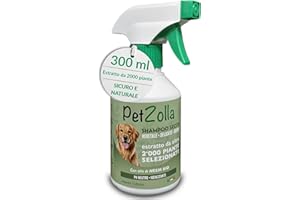 PETZOLLA Shampoo secco per cani senza risciacquo 300 ml Idrata e igienizza, Shampoo a secco per cani naturale con olio di neem, argan e timo, sicuro anche per cuccioli - Made in Italy