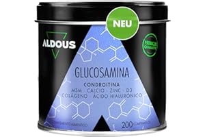 ‎ALDOUS BIO Glucosamin Chondroitin Hochdosiert | 200 Tabletten XL | MSM, Kollagen, Hyaluronsäure, Zink, Kalzium und Vitamin D3 | Natürliche Entzündungshemmung | Für Knochen und Gelenke | Plastikfrei