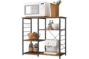 sogesfurniture Scaffale per Cucina Salvaspazio, Mensole per Microonde e Forno da Cucina, 90x40x83cm, 3 Ganci + 3 Ripiani da Cucina Scaffalature Organizzatore, Colore Antico BHEU-171-FG