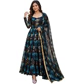 Anveri Women’s Floral Printed Anarkali Gown with Dupatta | Ethnic Long Dress for Women | Designer Festive Maxi Kurta Set