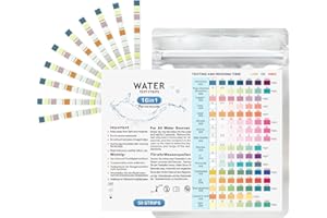 VIKRAMI LIGHTING Kits de test d'eau pour l'eau potable 50 pièces 16 en 1 Kit de bandelettes de test d'eau potable PH Manganèse Nitrate Fer Nitrite Cuivre Mercure et plus Ferreux Dureté Plomb Plus Kit de test d'eau dom