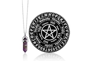 GLADFRESIT Pendulum Board and Crystal Dowsing Pendulum Necklace Set - Wooden Divination Board for Witchcraft Supplies