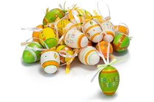 ‎COM-FOUR com-four® 24x handbemalte Ostereier zum Aufhängen - Osterdeko mit tollen Mustern - Deko Ostereier aus Kunststoff - Größe: 6 cm (Osterfarben - bunt)