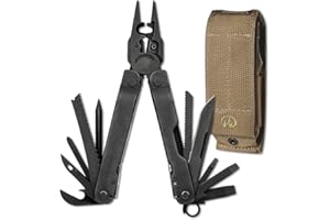 Leatherman Super Tool 300 EOD L831368 Multi outil en acier inoxydable Noir Avec étui marron, dénudeur militaire et coupe-fil amovible (Import Grande Bretagne)