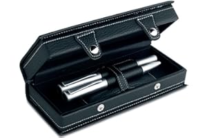 noTrash2003 Set d'écriture de qualité supérieure - Stylo à bille rotatif noir et argenté - Stylo à bille en métal argenté mat au look carbone - Dans un élégant étui cadeau