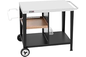 Royal Gourmet Grilltisch mit 85x50 cm Edelstahlplatte 3-Etage Grillwagen für Tischgrill und Pizzaöfen, Rollwagen mit Griffen, Müllbeutelhalter & Aufbewahrungsregalen, Einfaches Reinigen & Bewegbar