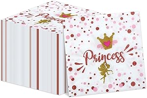 PTECDROTS 100Pcs Pink Castle Paper Childrens-party-napkins, Princess Napkins for Girl Belle Princess Birthday Party Supplies