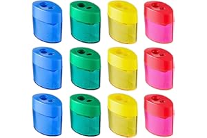 tao pipe 12 Stücke Bleistiftspitzer Doppel Loch Oval Bleistift Spitzer mit Deckel und Behälter Manueller Anspitzer Kinder Pencil Sharpener für Schule Büro