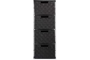 ASA1 ASA Storage Drawers - Freestanding Storage Drawers Cabinet Bedroom - Woven 4 Drawer Cabinet Unit With Metal Frame, Cube Storage Unit Home, Office, Bedroom, (Black)