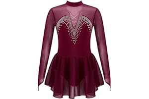 Alvivi Vestido de Danza Clásica para Niña Maillot Patinaje Artístico de Manga Larga con Lentejuelas Vestido de Gimnasia Disfraz Bailarina 5-16 Años