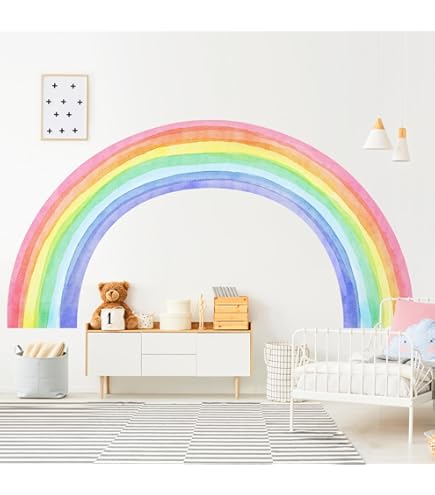 Adesivo Murale Little Deco Arcobaleno Con Cuori – 109x60 Cm, Rimovibile, Per Cameretta Dei Bambini, Decorazione Colorata