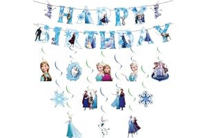 Chukua Frozen Birthday Decoration Banner Girls - Elsa Princess Happy Birthday Banner Decoration Bunting Garland and Hanging Swirls Decoration for Frozen Theme Kids Birthday Party Supplies Decorations