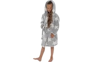 Slumber Hut® Girls BORG Snuggle Fleece Dressing Gown Hooded Luxury Robe - Matching Ladies Grey Star Childrens Sizes Child UK Years