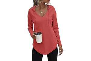 Cuptacc Felpa Donna con Cappuccio 2024 Maglione Scollo A V Autunno Maglia Manica Lunga Camicia Elegante